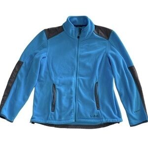 L.L. Bean warm polar tech fleece zip jacket coat Medium EUC aqua teal blue gray